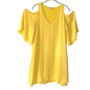 Gianni Bini Womens Yellow Cold Shoulder V-Neck Flutter Sleeve Dress Large